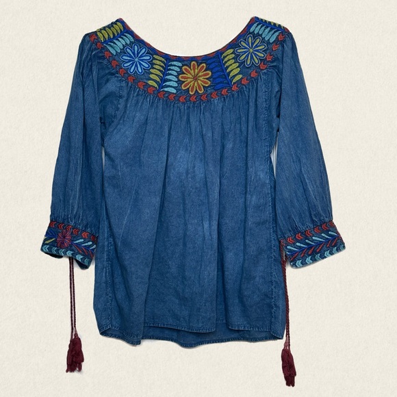 Ivy Jane Boho Floral Embroidered Tassel Blouse - Picture 2 of 7